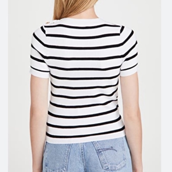 NWOT L’Agence Delphine Striped Ribbed Knit Sweater Short Sleeve Black/White - Picture 2 of 8